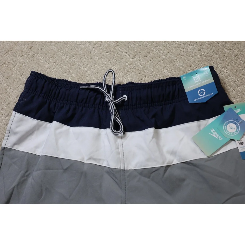 Speedo Mens Colorblock Swim Trunks Navy White Grey 7.5 Inseam 800501410406 M
